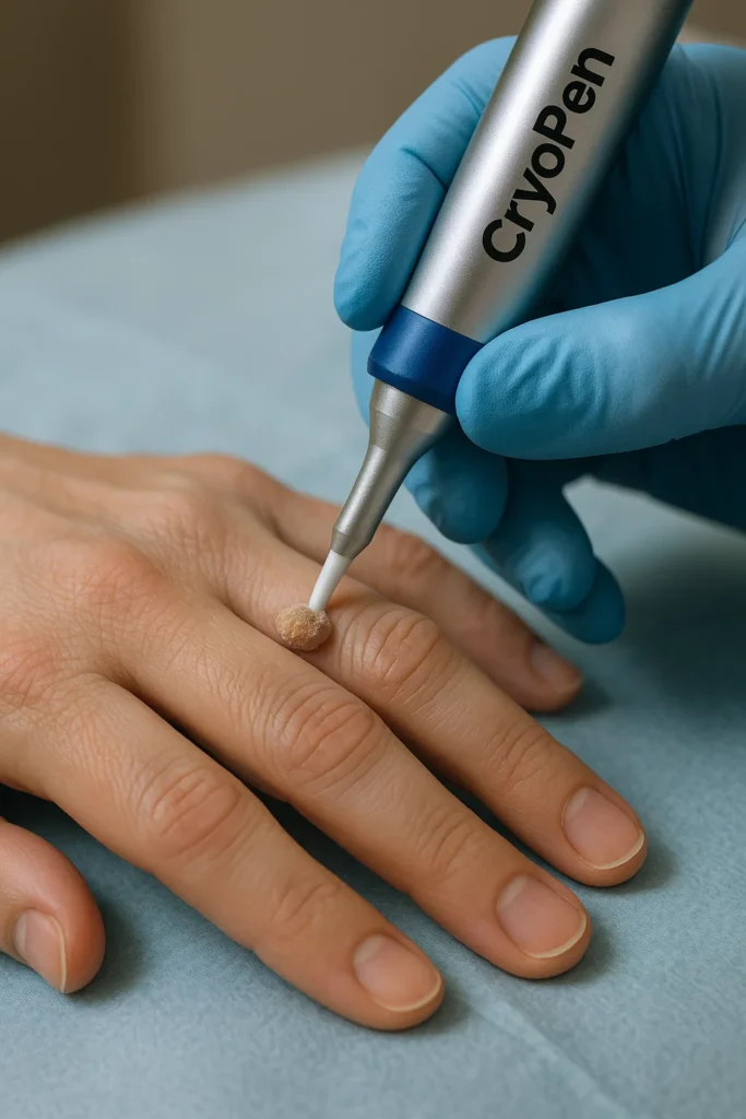 example of cryopen wart removal Bournemouth treatment on a persons finger