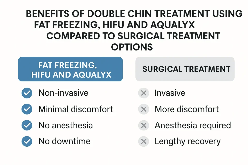 Graphic about the benefits of double chin treatment Bournemouth - from LA LIPO