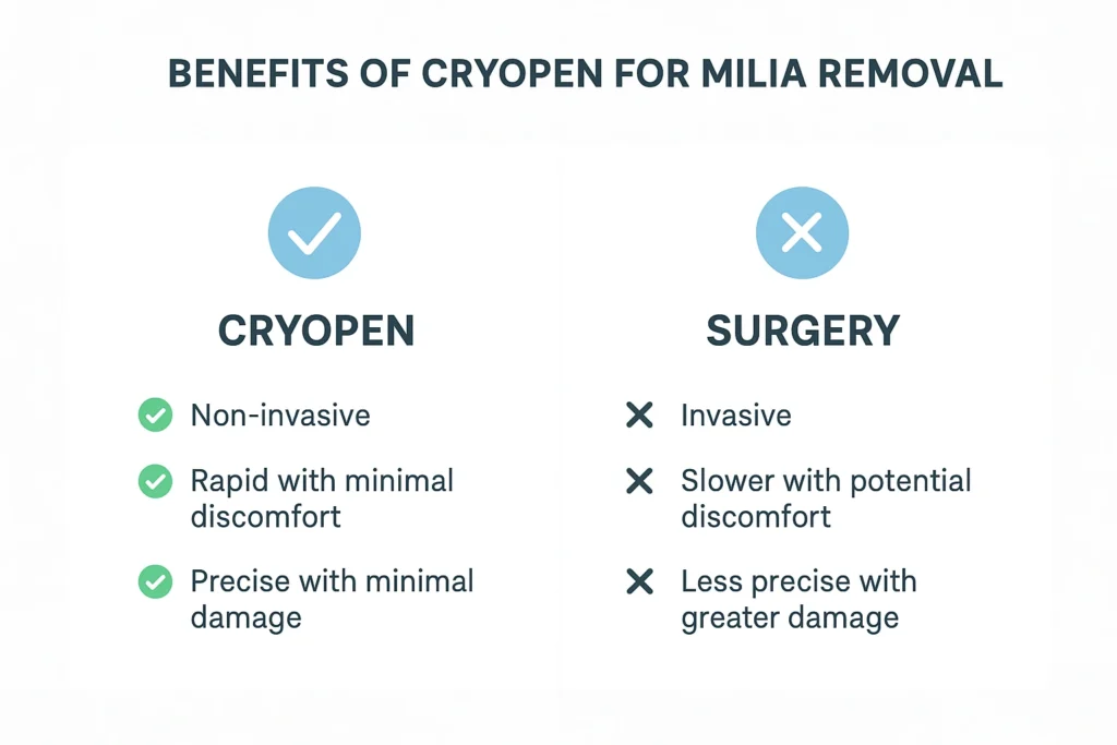 Benefits of cryopen for milia removal Bournemouth compared to surgical treatments.