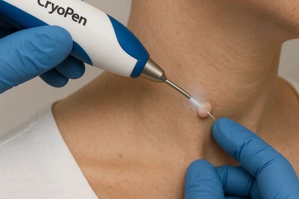 Person receiving cryotherapy Bournemouth for skin tag removal