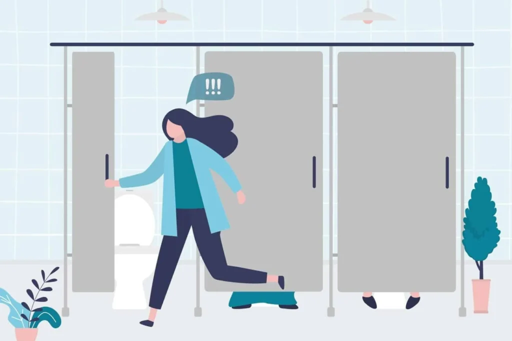 graphic of Urine incontinence Bournemouth woman running to the toilet.