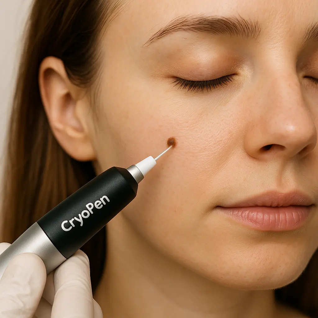 woman receiving facial mole removal Bournemouth using cryopen